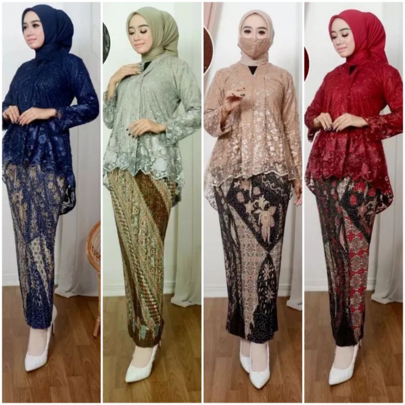 KebayaBrukat - Setelan Baju Kebaya Kondangan Modern Floy Tille / Pakaian Tradisional Adat Jawa - Ata