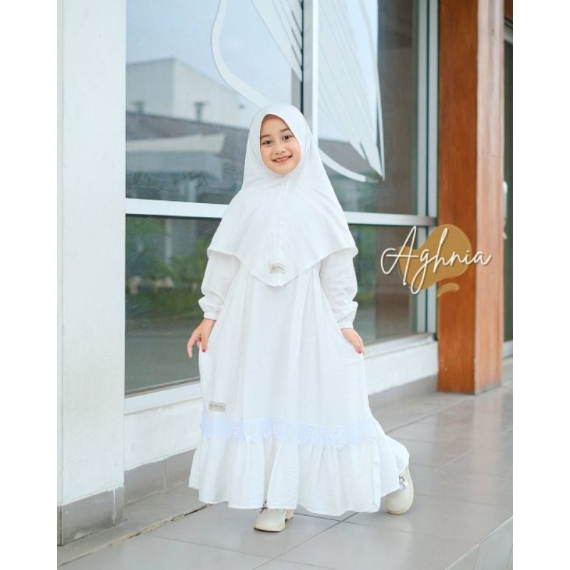 Recommended Aghnia White Series Arrin Gamis Anak Balita Remaja Cewek Couple Putih Hitam