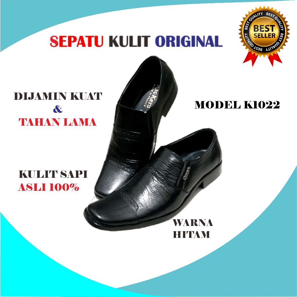 Sepatu Pantofel Formal Pria Kantoran Bahan Kulit Sapi Asli Original 100% Casual Premium Warna Hitam 