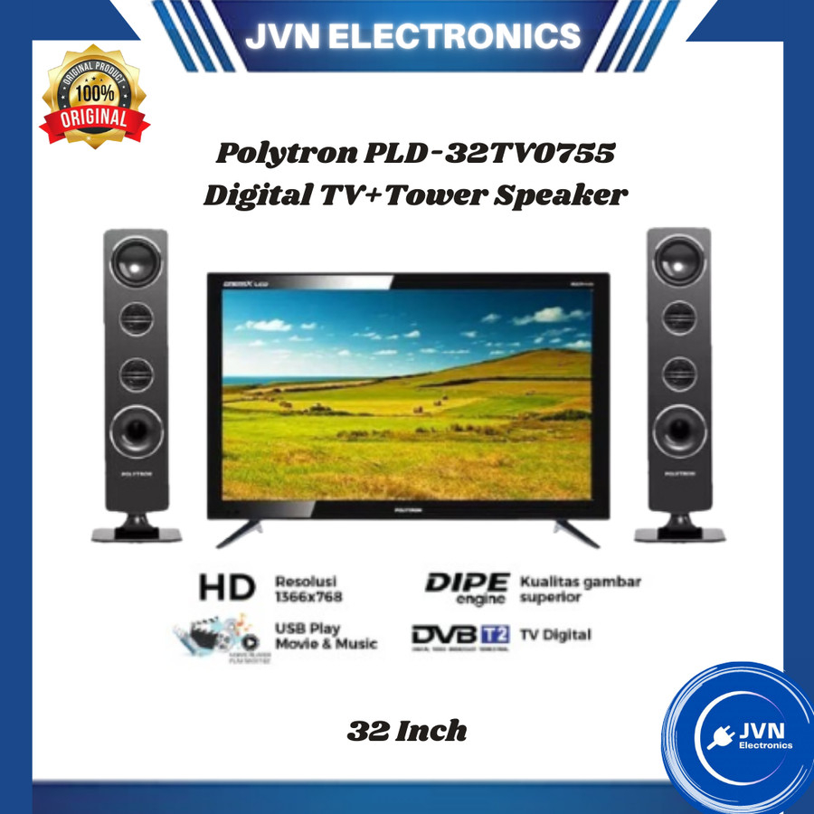 Polytron PLD-32TV0755 32 Inch Digital TV + Tower Speaker