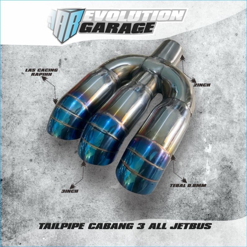 KNALPOT MOBIL CABANG 3 JETBUS BURNTIPE AR MUFFLER