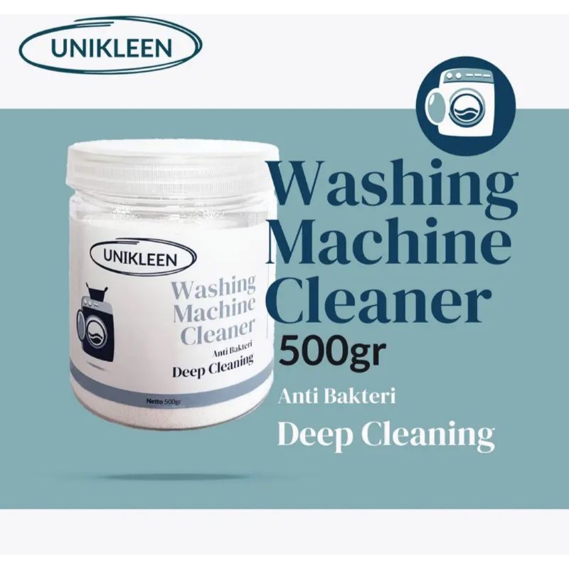 UNIKLEEN / pembersih mesin cuci / washing machine cleaner / deterjen mesin cuci / anti bakteri / kuman / kotoran membandel / bukaan depan / atas / otomatis / manual / serbuk ajaib / detergent / perlengkapan laundry / sumbatan / bubuk mesin cuci 500gr