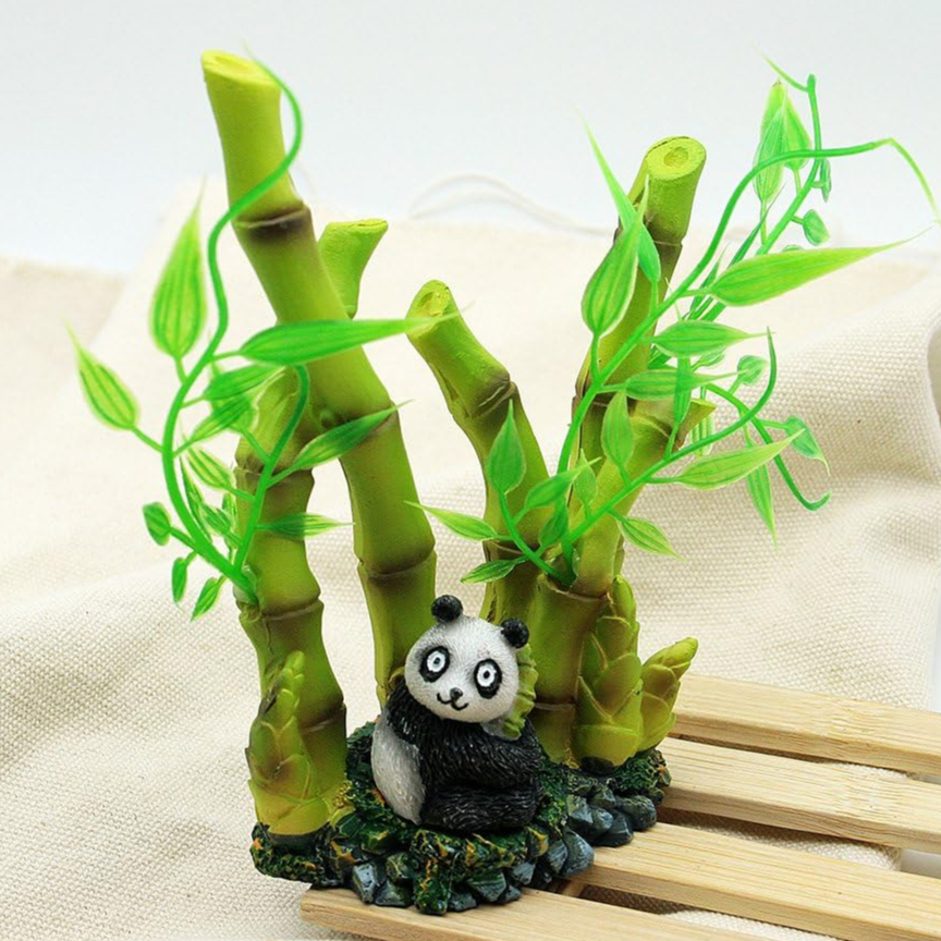 Ornamen aquarium Panda Bambu, dekorasi aquarium bambu panda, hiasan aquarium bambu panda, hiasan aqu