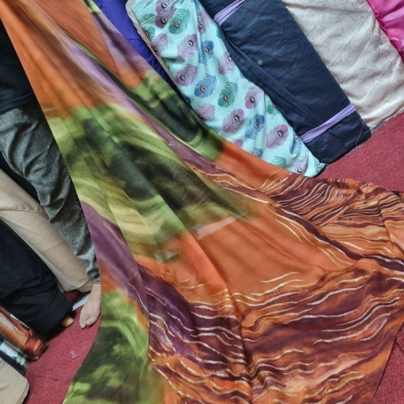 rtf Kain Sifon Sutra Asli Bahan Chiffon Silk Motif Abstrak ( 100% Pure Silk )