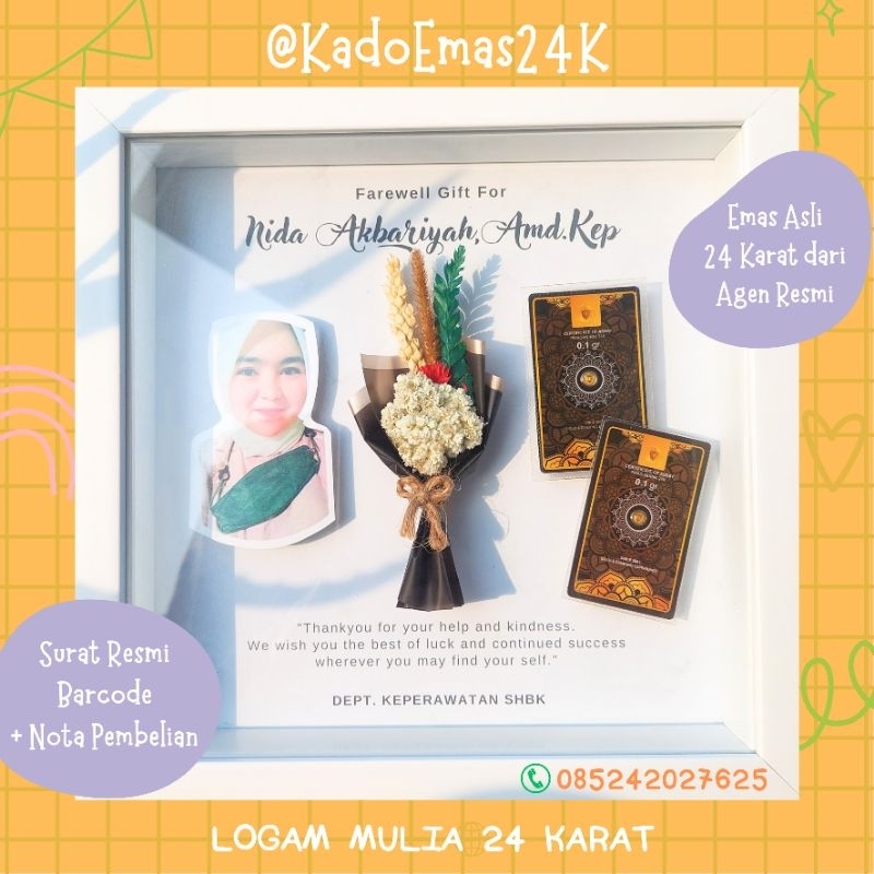 Kado Wedding/ Mahar/ Hampers in Frame dengan Logam Mulia (Bingkai/Pigura)