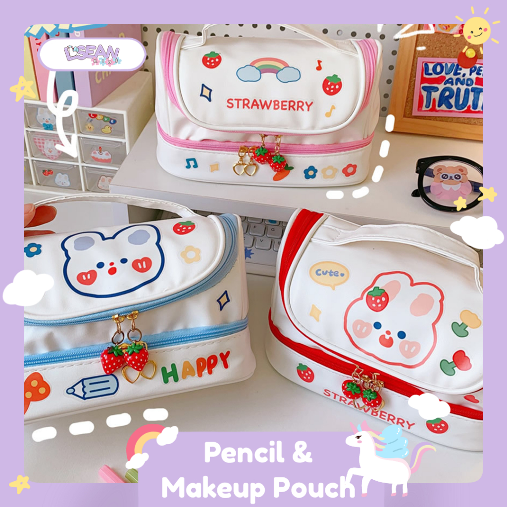 

PENCIL MAKEUP CASE MULTIFUNGSI ORGANIZER POUCH CUTE KOREA FREE STICKER