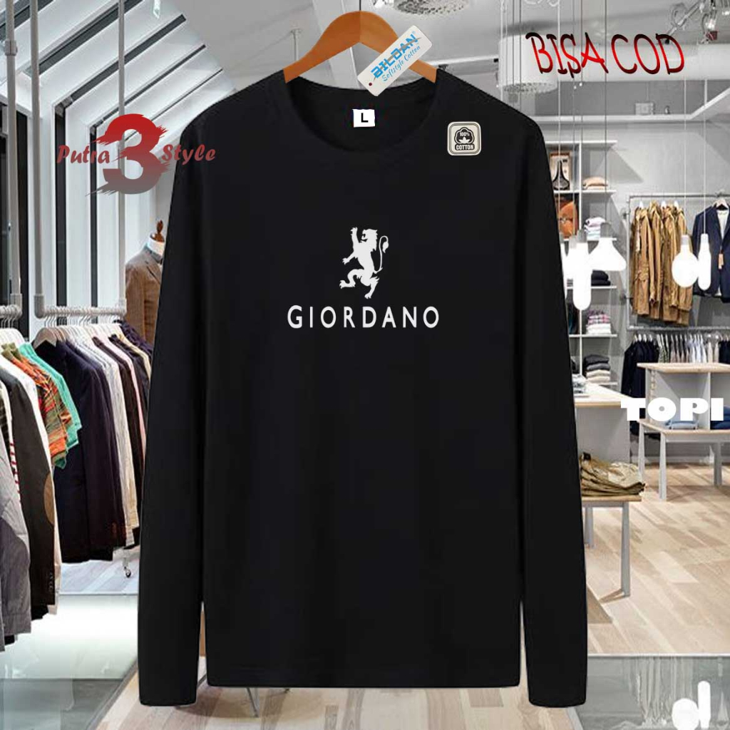 STYLE FASHION DISTRO KAOS LENGAN PANJANG GIORDANO PREMIUM TEXT PUTIH KAOS UNISEX LENGAN PANJANG TERK