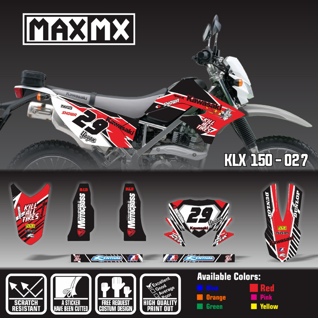 decal klx 150 old keren full body stiker warna hitam merah