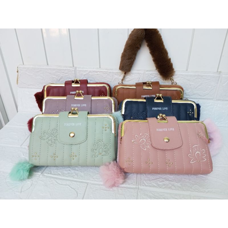 Tas selempang dompet jinjing hp behel wanita import forever love multifungsi terbaru