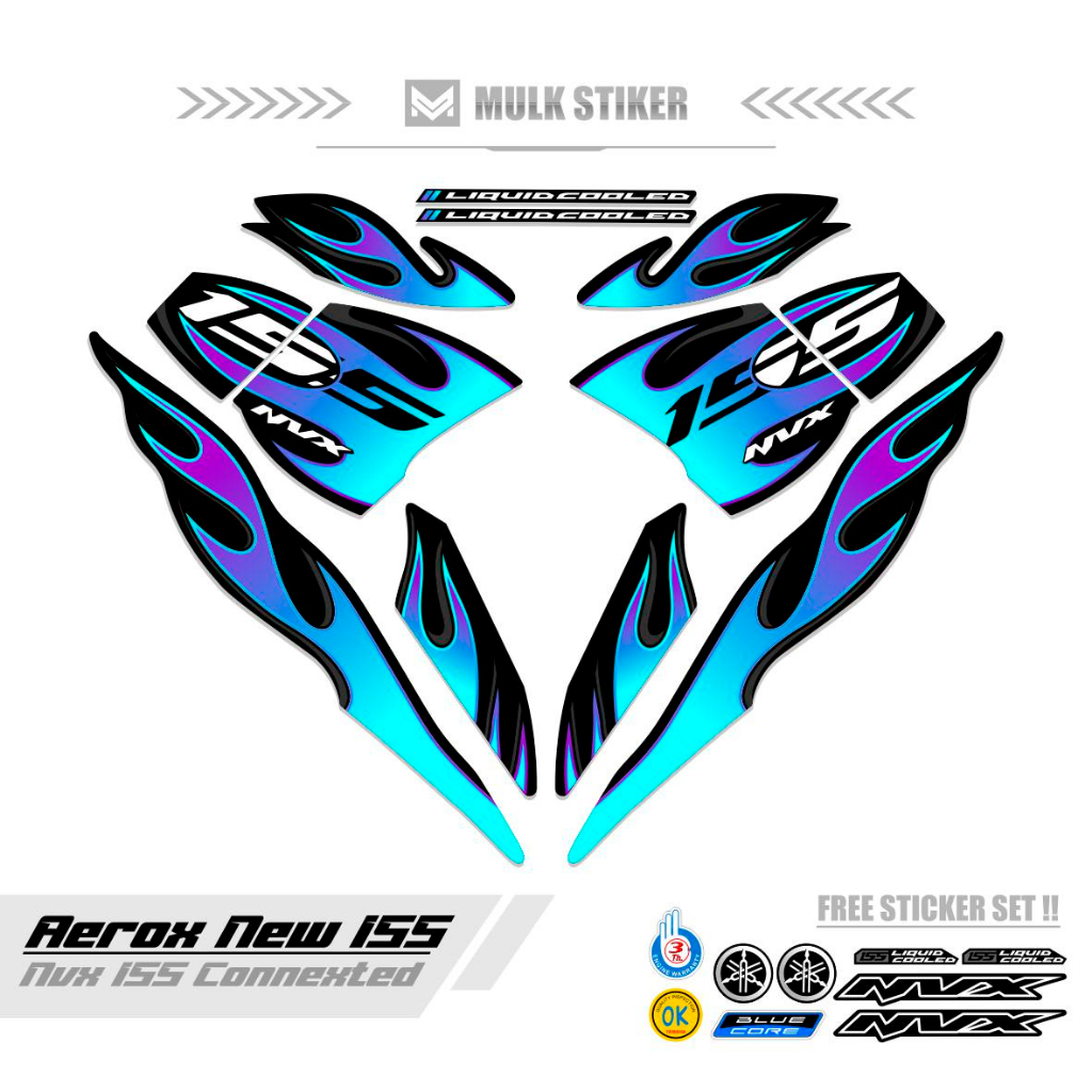 STRIPING AEROX 155 NEW CONNECTED MOTIF 32 / COMBO COLOR / DASAR HITAM / STIKER AEROX 155 CONNECTED /