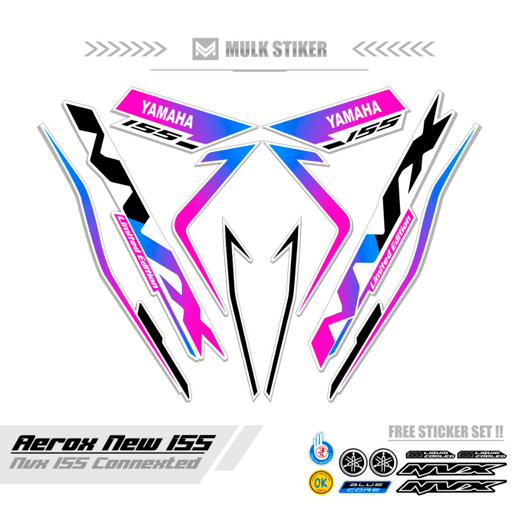 STRIPING AEROX 155 NEW CONNECTED MOTIF 42 / COMBO COLOR / DASAR HITAM / STIKER AEROX 155 CONNECTED /