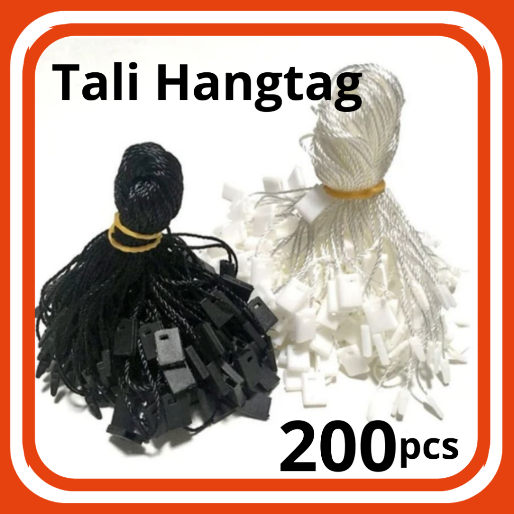 

200 Pcs Tali Hang Tag Hand Tag Tali Label Baju Gantungan Baju Hitam dan Putih