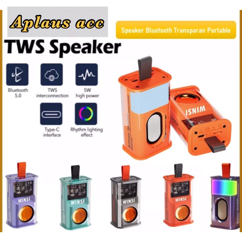 Speaker Bluetooth Transparan Lampu LED Super Bass K08 WS-322