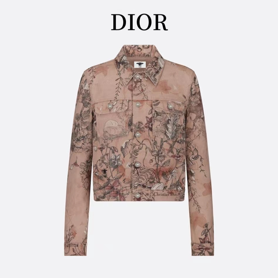 Dior 2023 Spring New Pink Magic Garden Print Casual Versatile Long Sleeve Jean jacket Women