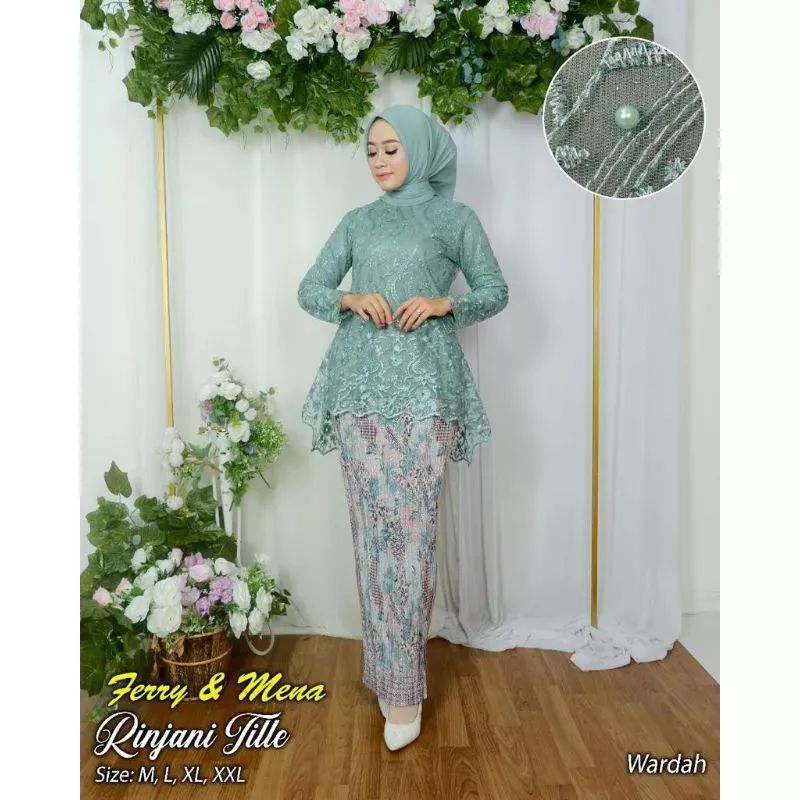 Setelan Baju Kondangan Kebaya Rinjani Tile Modern Pakaian Tradisional Adat Jawa Lengan Panjang Untuk