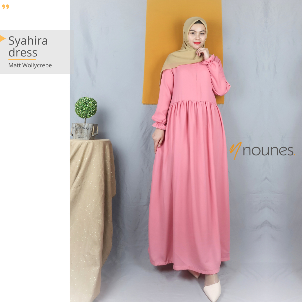 Nounes Syahira Plain Dress Gamis Wanita matt Wollycrepe Premium