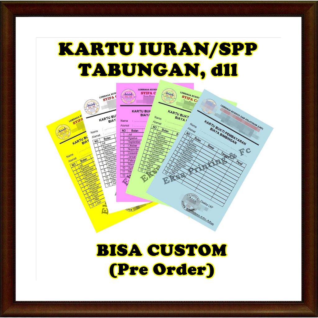 

KARTU IURAN, SPP, TABUNGAN dll - CUSTOM MURAH (1 MUKA)
