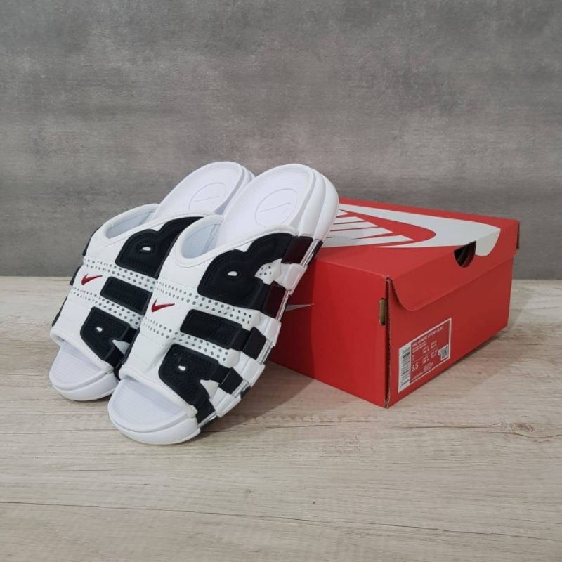 Sandal Nike Air More Uptempo Up Tempo Slide White Black Putih Hitam Premium