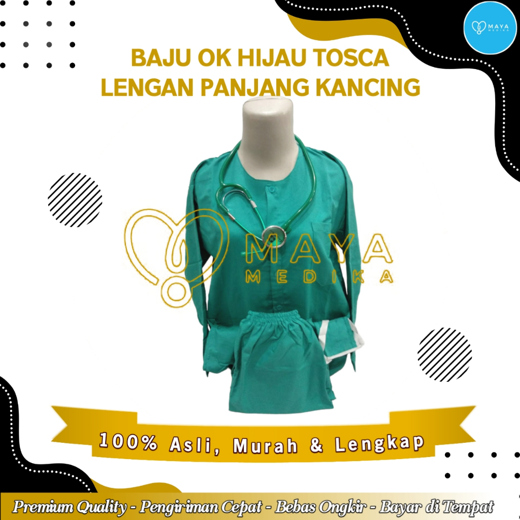 Baju OK Hijau Tosca Lengan Panjang Baju Kancing Celana Karet