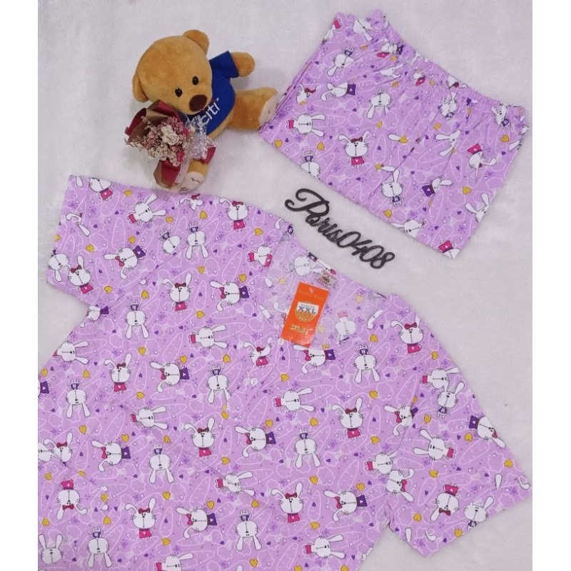 Baju Tidur HOKI XXL Jumbo Katun wanita Celana 3/4 (cute rabbit)