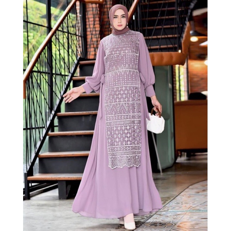 Gamis Rompi Tiara Full Payet / Dress Tulle Mutiara Kombinasi Ceruty Babydoll / Gamis Pesta Modern / 