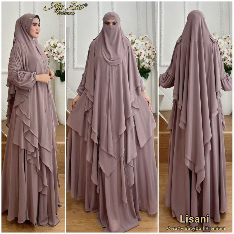 Aje Zas Collection - Set LISANI Gamis Syari Khimar Matt Ceruti BabyDoll / Setelan Baju Muslimah Cada