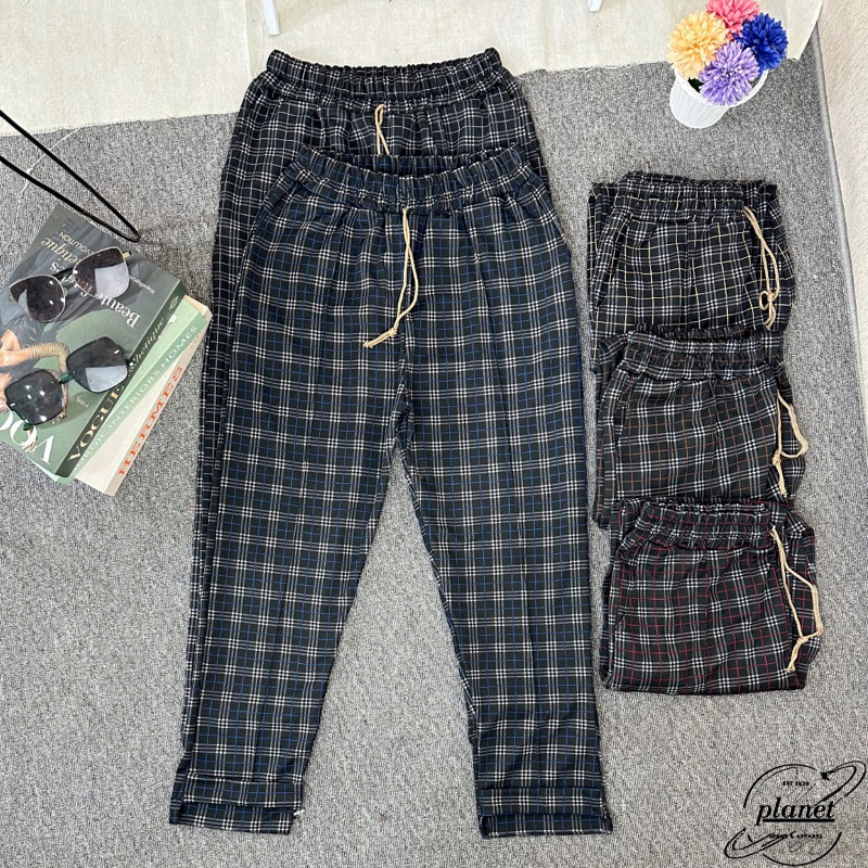 CELANA PANJANG TARTAN PANTS WANITA MOTIF KOTAK KOTAK CELANA BIG SIZE JUMBO SCUBA