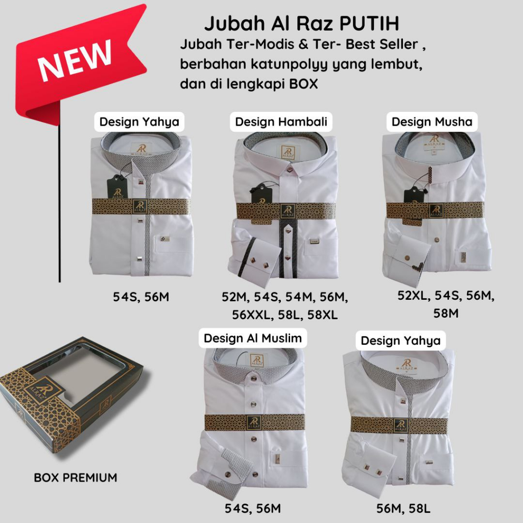 Jubah AlRaz Al Raz Lengan Panjang Manset dan Non Manset Katun Premium