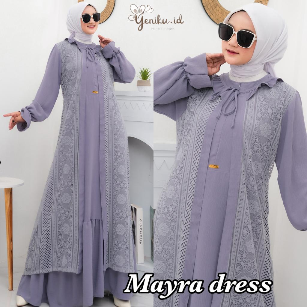 Mayra Dress - Gamis Crinkle Premium Mix Brokat Malika Terbaru Gamis All Size Elegan Kekinian