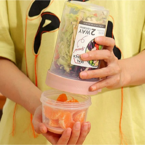 I.Q. BABY 2 Layers Plastic Food Container | Wadah Susun Tingkat Sereal Salad Buah Sayur | Shaker Cup | Tempat Makan