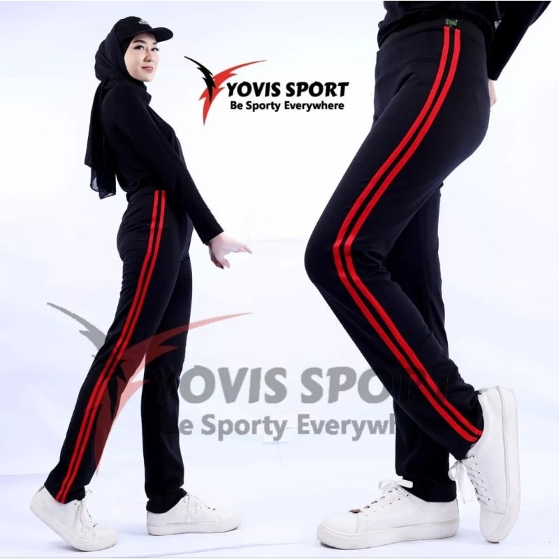 Celana Legging Panjang Merah Dan Putih Lis Yovis Sport Celana Olahraga Wanita celana senam