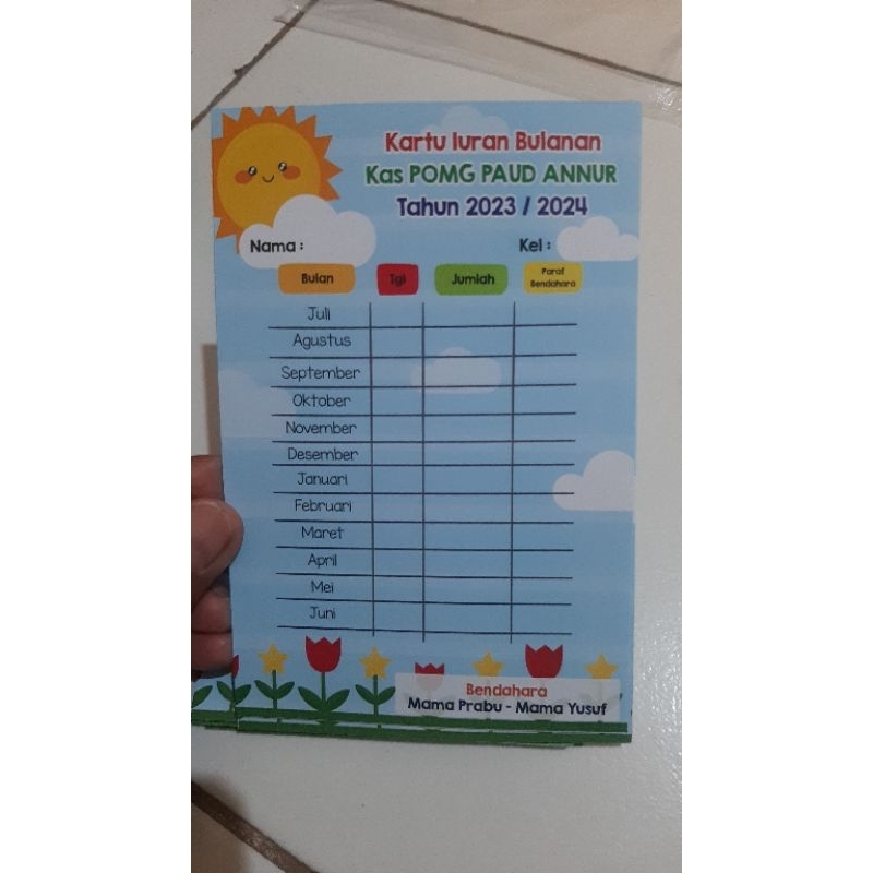 Kartu Iuran Bulanan Kas Sekolah TK / PAUD
