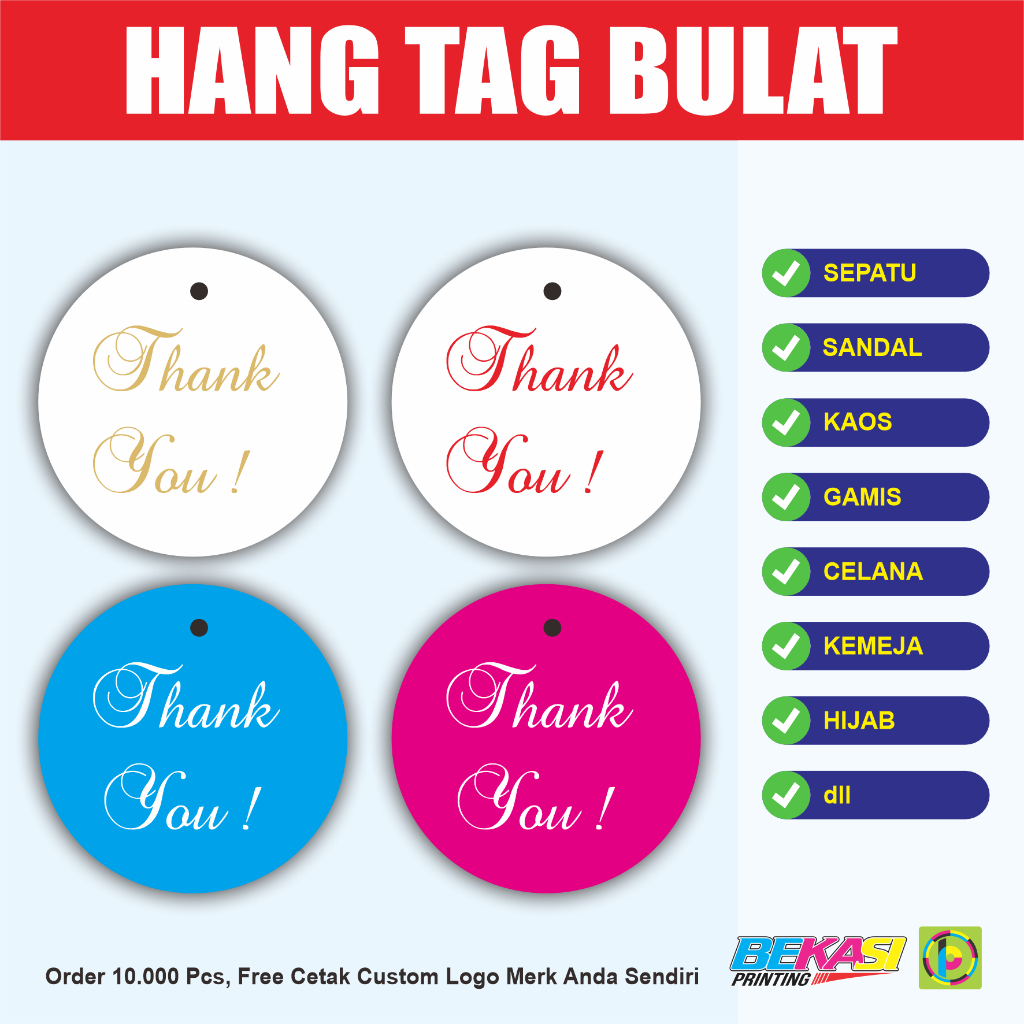 

Hang Tag Label White Gold Putih Emas Ivory Glossy BULAT THANK YOU 4 cm 1 PACK ISI 25 Pcs