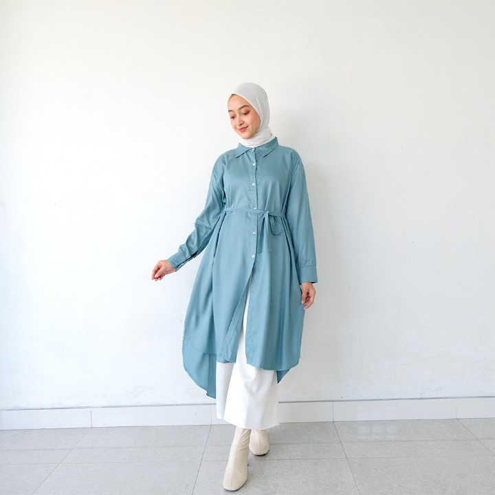 Tunik Riga Rayon Kemeja Wanita Jumbo Model Panjang Bagian Belakang Kekinian
