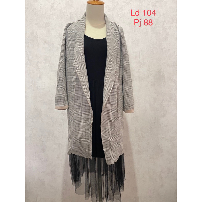 Yy long coat suede model cardigan motif kotak