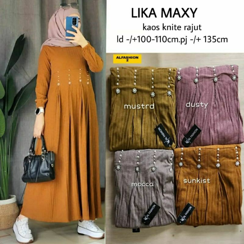 Lika Maxy, GAMIS WANITA MUSLIM CANTIK MODIS FIT XXL BAHAN KAOS KNITE RAJUT IMPORT MIX MUTIARA TERMUR