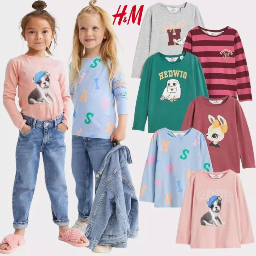 Kaos Tshirt HM Lengan Panjang Anak Perempuan 1 - 12 tahun