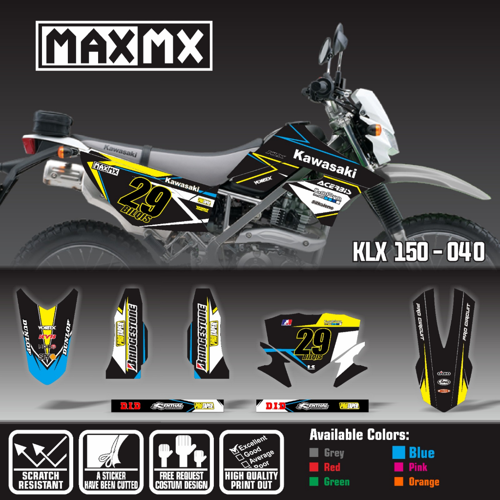 decal stiker fullbody keren klx 150 old motif simple hitam list kuning