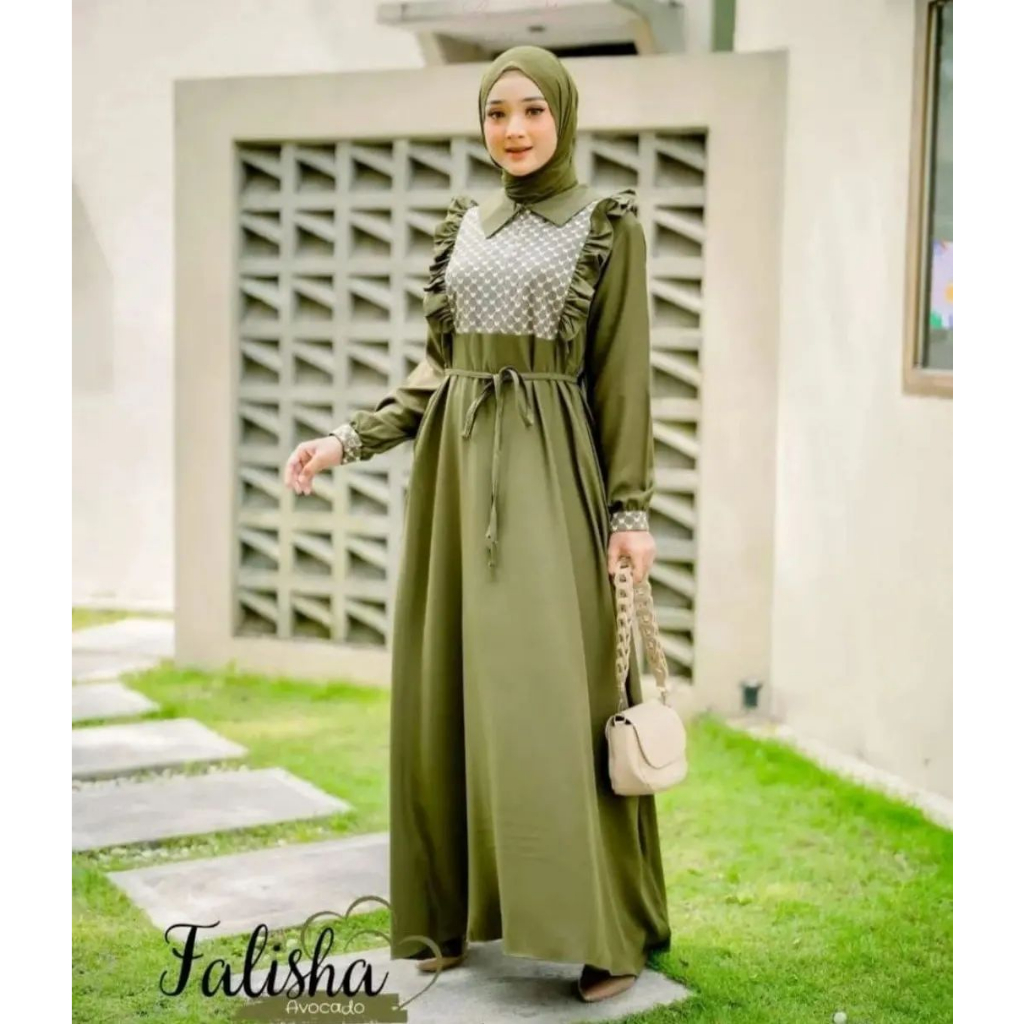 Terbaru Falisha Dress Baju Dress Wanita Dewasa Bahan Crinkle Airflow Premium Mix Brukat Size M L XL 