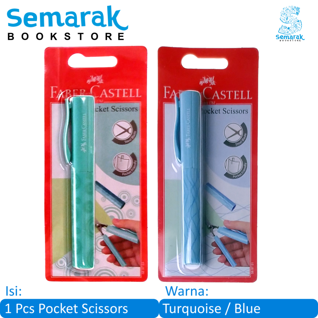 

Faber Castell Pocket Scissors Steel Blade Gunting Saku Tajam - Turquoise / Blue