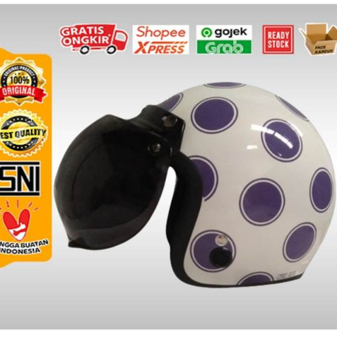 Helm Bogo / Helm Retro / Helm Igloo Moon White Purple + Kaca