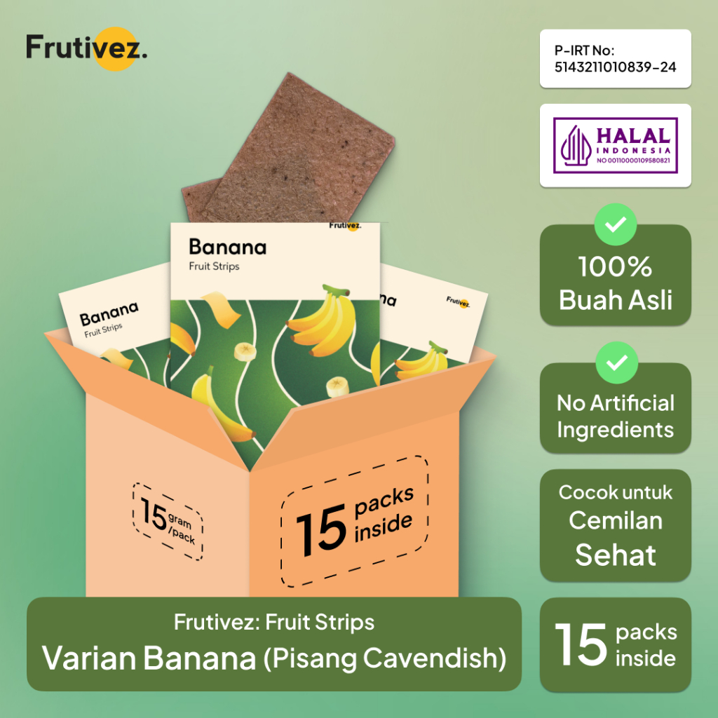 

[15 Pack] Banana Fruit Strips - Snack Cemilan Buah - Frutivez