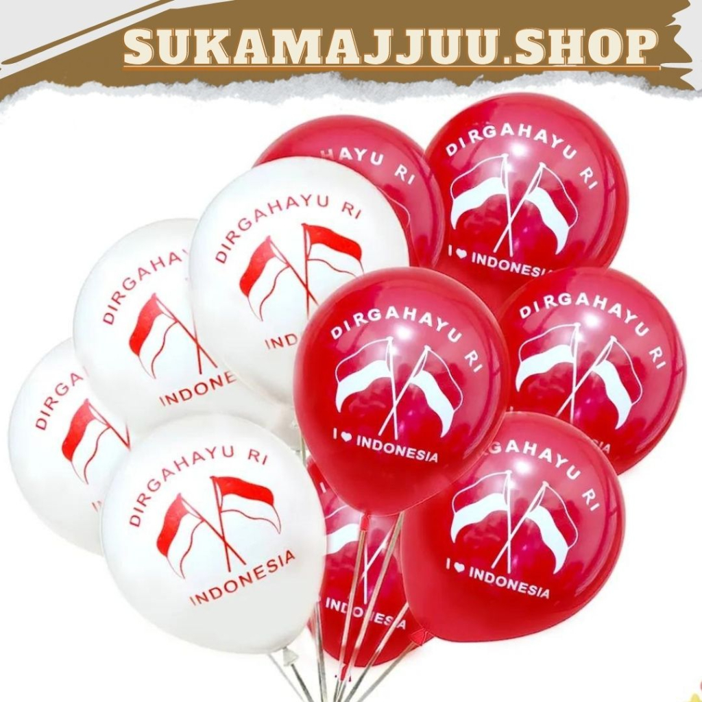 PROMO SPESIAL|| BALON LATEX MERAH PUTIH10PC|BALON LATEX METALIK MERAH PUTIH