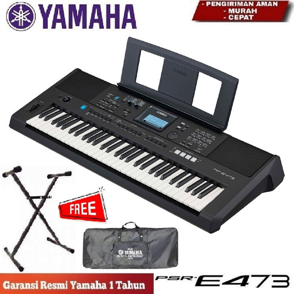Keyboard Piano Yamaha PSR E473 E-473 61-Keys Portable Keyboard Paket - STAND X & TAS / ORIGINAL / GA