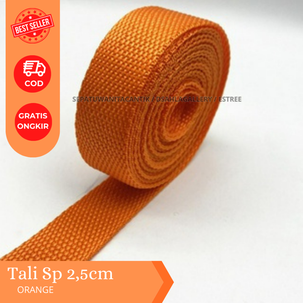 Tali Webbing Warna Orange / Tali Webing 2.5 cm Tebal Kuat/ Tali Sling / Tali Webbing / Pita Bisban /