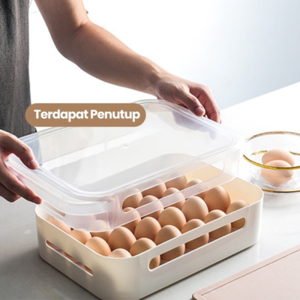 Unik Tempat Telur Isi 24 Sekat Tempat Penyimpanan Dapur Egg Box Serbaguna - Putih Limited