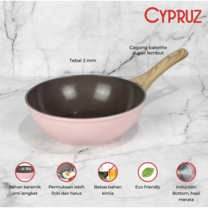 Cypruz Pink Fry Wok Pan 24cm FP 0901 FP0901 wajan penggorengan
