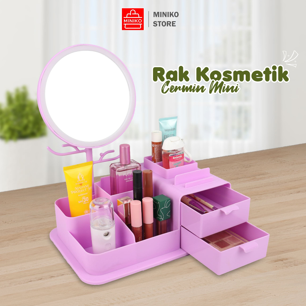 Rak Kosmetik Cermin Lilac Serbaguna Penyimpanan Makeup dan Skincare