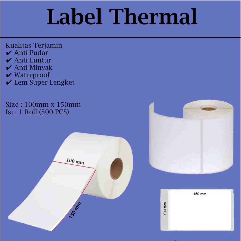 

Kertas - Sticker Label Printer Thermal Barcode 100x150mm A6 isi 500pcs