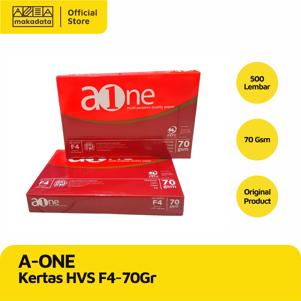 KERTAS HVS / PRINT / FOTOCOPY A-ONE F4 70 GRAM (1 RIM) MURAH